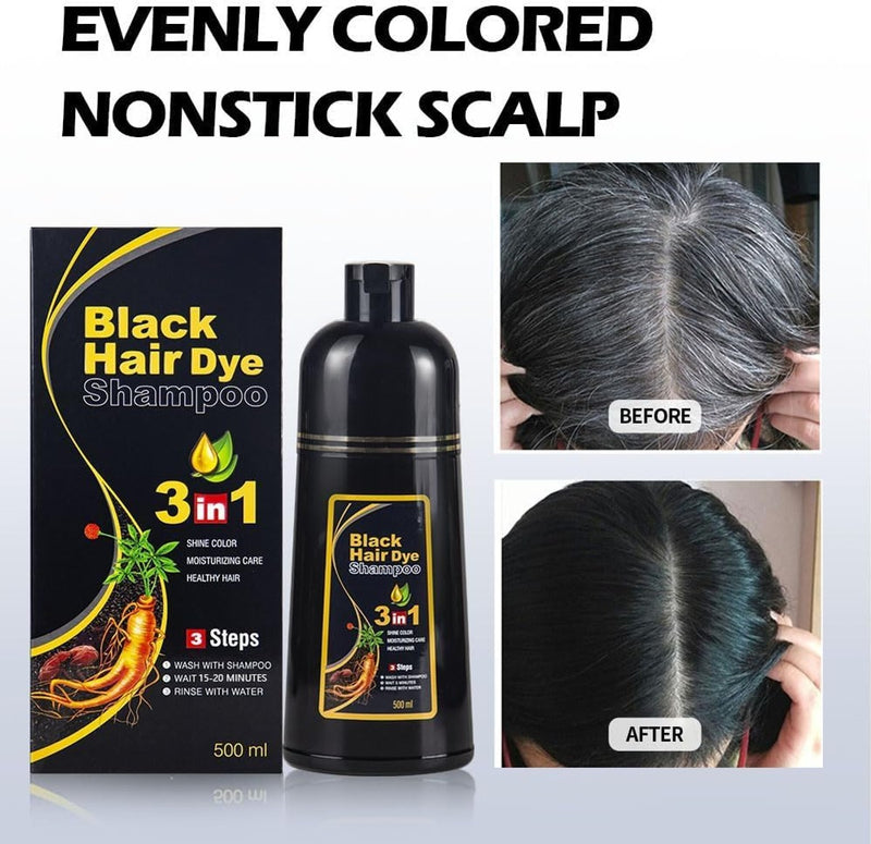 cosmpro Champú de tinte de cabello negro 3 en 1 para mujeres/hombres para cobertura de canas, champú de color instantáneo para cabello semipermanente Champu para Cana