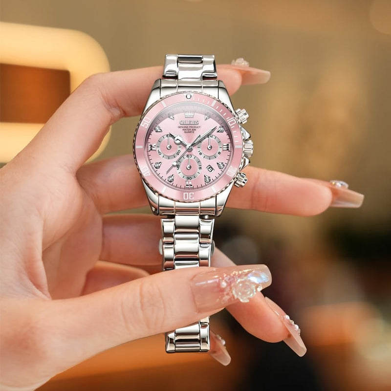 OLEVS Womens Watch Fashion Dress Diamond Female Watches for Ladies Analog Stainless Steel Waterproof Luminous Day Date Two Tone Wristwatch