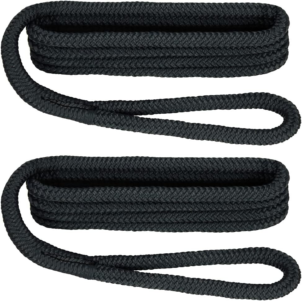Extreme Max 3006.2168 BoatTector Premium Double Braid Nylon Fender Line Value 2-Pack - 3/8" x 6', Black