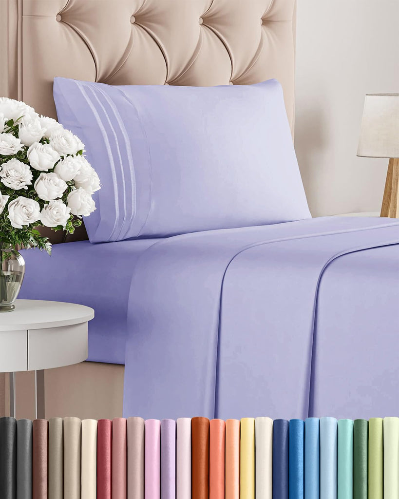 Twin Size 3 Piece Sheet Set - Comfy Breathable & Cooling Sheets - Lavender
