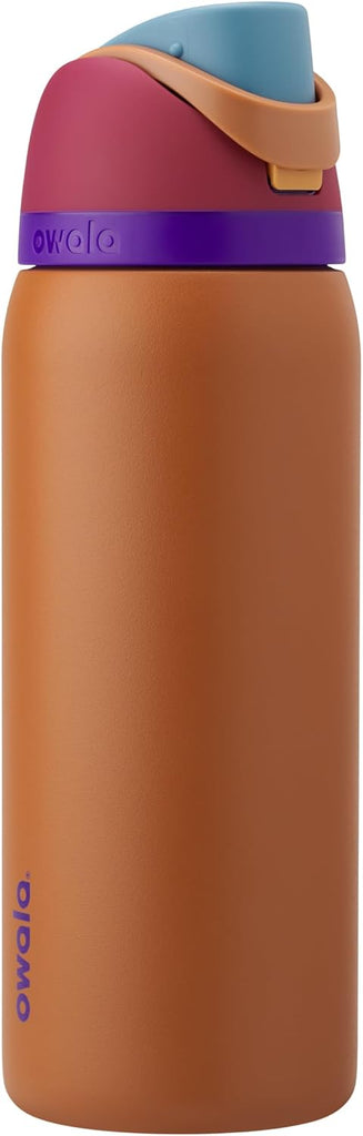 Owala FreeSip Insulated Stainless Steel Water Bottle with Straw for Sports and Travel, BPA-Free, 32-oz, Plum/Brown (Amber Glow)