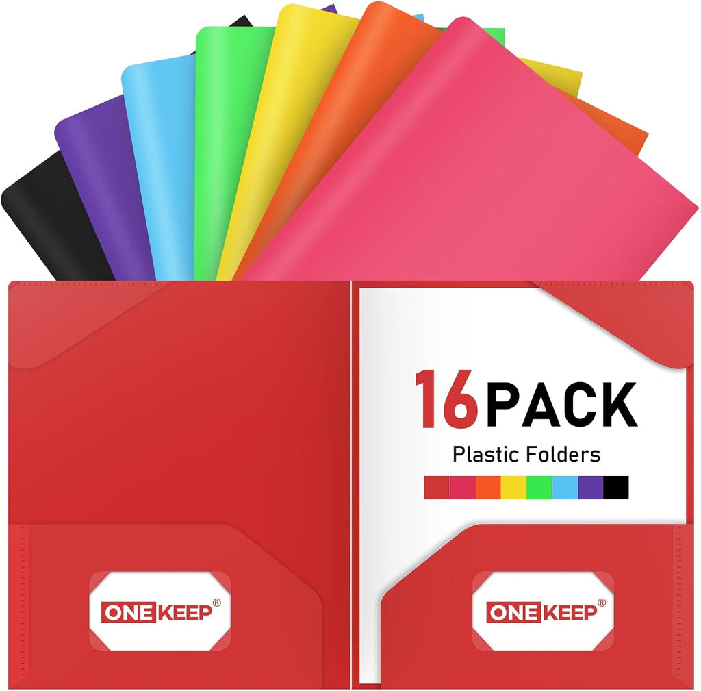 ONEKEE 16 Pack Plastic folders with Pockets – 2-Pocket Document Folders