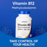 Vitamina B12, 0.00007 oz, 240 cápsulas, Nutricost