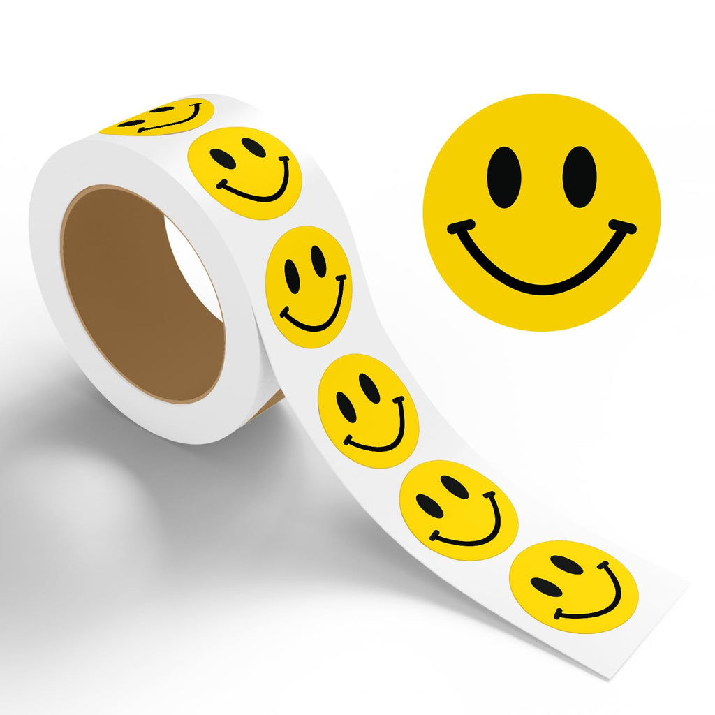 Stickerjet Happy Face Smile Stickers, 4"X4", Roll of 500 Self-Adhesive Labels Perfect for Crafts, Labeling, Decorations,