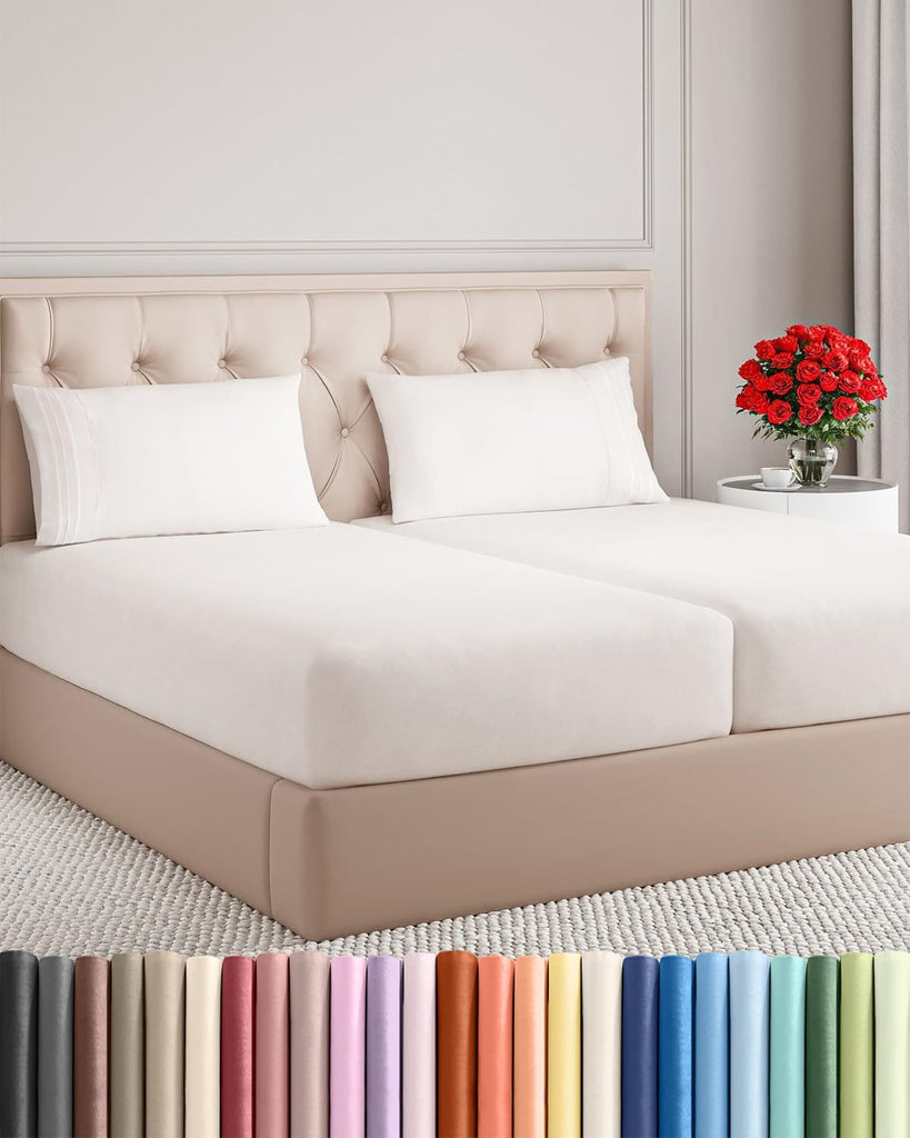 Split King Size 5 Piece Sheet Set - Breathable & Cooling - Antique White