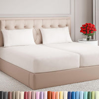 Split King Size 5 Piece Sheet Set - Breathable & Cooling - Antique White