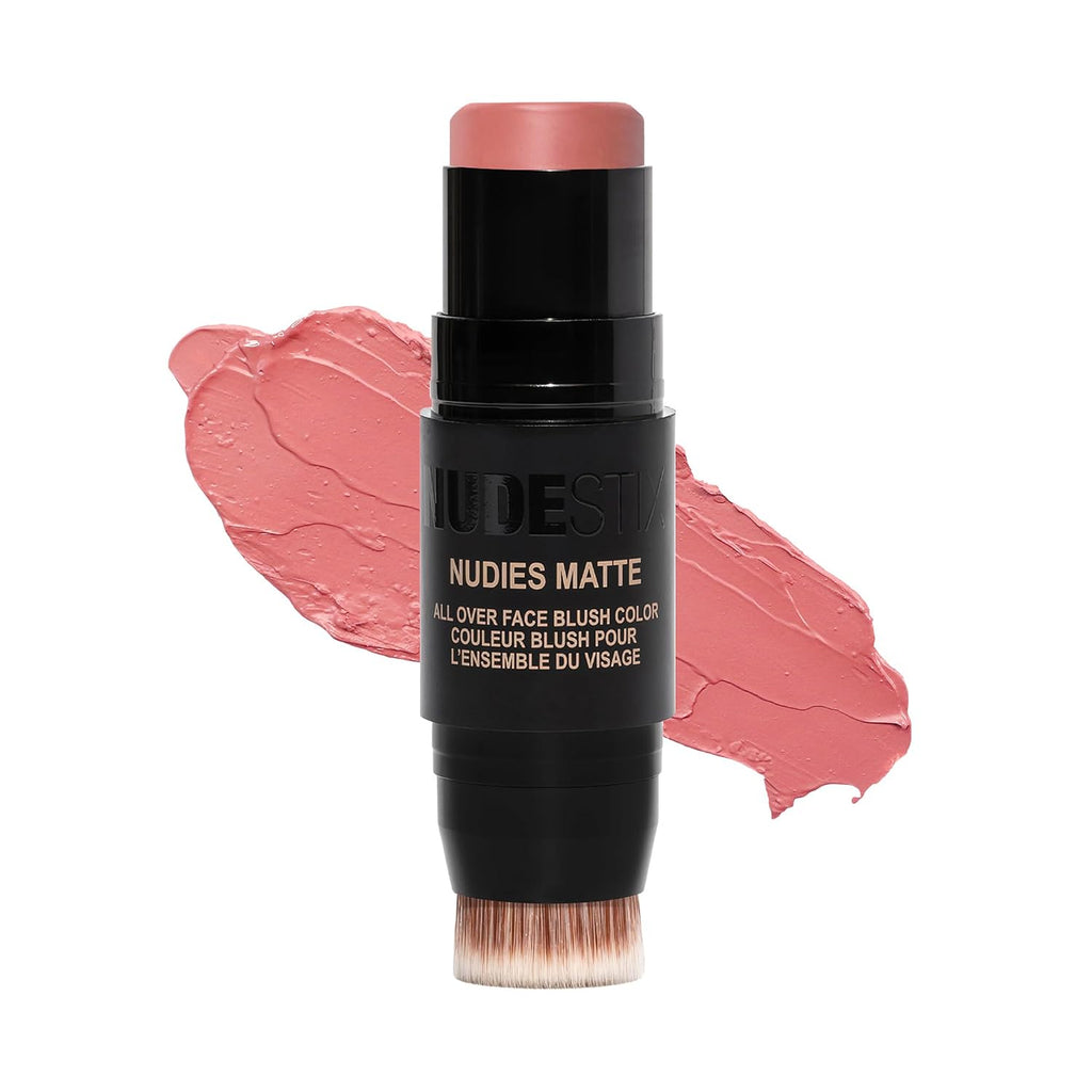 Nudestix Nudies Blush Stick – 3-in-1 Cream Blush for Cheeks, Eyes & Lips with Built-In Brush | Soft Matte Finish for a Natural Flush | Clean, Vegan & Travel-Friendly Makeup (Naughty N' Spice)