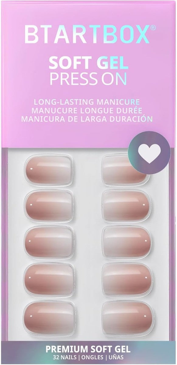 BTArtbox - Uñas postizas cortas cuadradas con efecto ombré color vainilla, de gel suave, reutilizables, con pegamento, 30 piezas en 15 tamaños, diseño Vanilla Cream