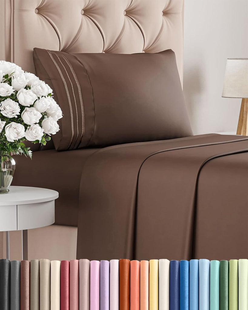 Twin Size 3 Piece Sheet Set - Comfy Breathable & Cooling Sheets - Brown