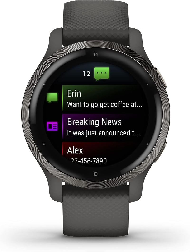 Renewed Garmin Venu 2S, Smaller-Sized GPS Smartwatch with Advanced Health Monitoring and Fitness Features, Slate Bezel with Graphite Case and Silicone Band, (010-02429-00) (Renewed)