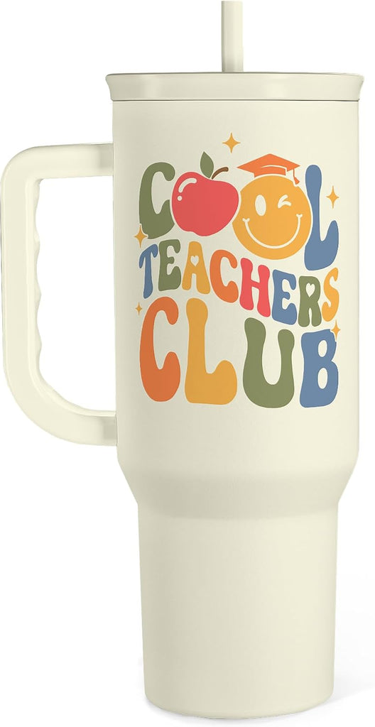 Cool Teacher Club Tumbler 40oz, Stainless Steel Insulated Coffee Travel Cup with Handle, Teacher Appreciation Gifts for