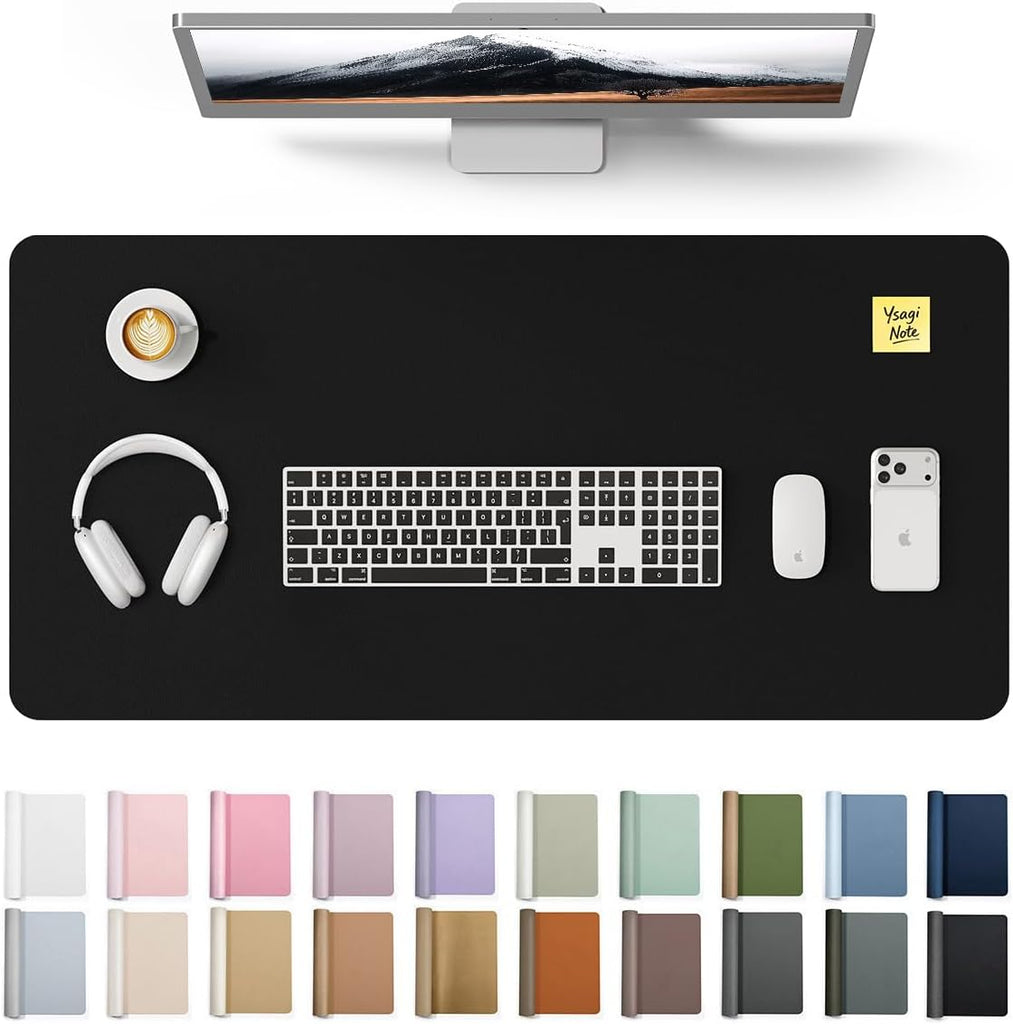 YSAGi Large Extended PU Leather Desk Pad Protector – Non-Slip Waterproof Desk Mat for Office & Home, Easy Clean Mouse Pad & Laptop Writing Blotter 35.4"x17" Black