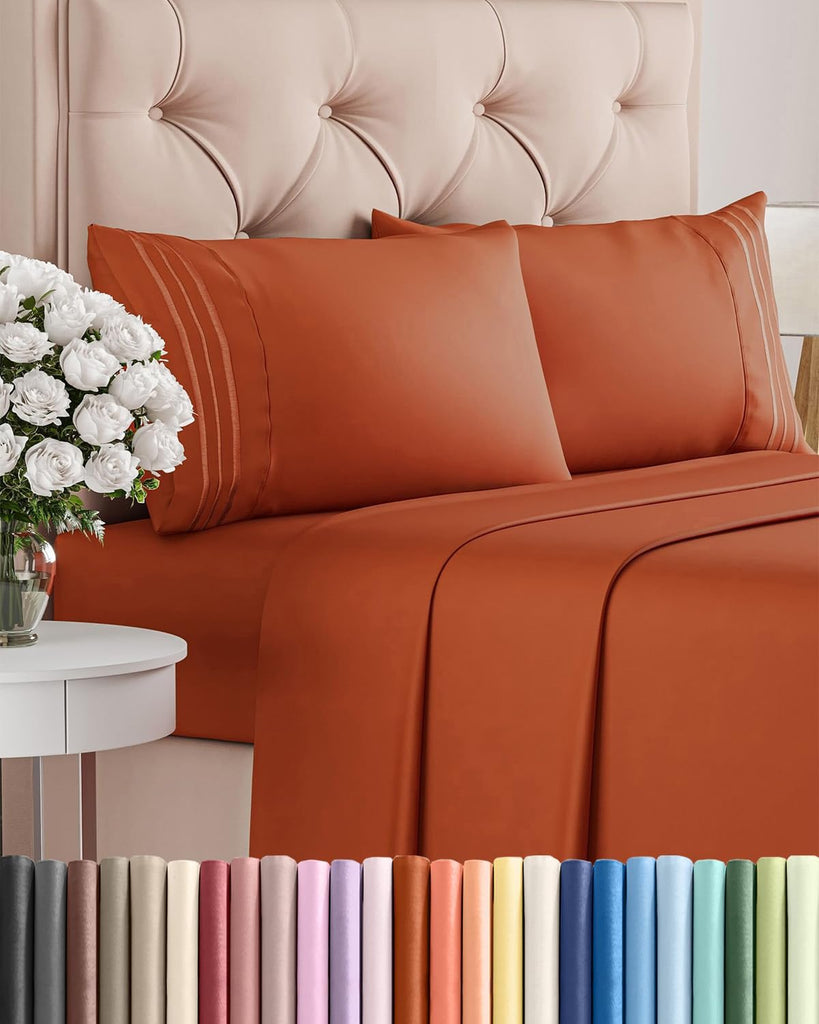 Queen Size 4 Piece Sheet Set - Breathable & Cooling Sheets - Terracotta