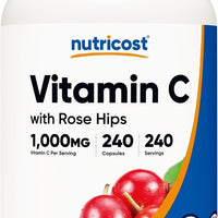 Nutricost Vitamina C con escaramujos, 1025 mg, 240 cápsulas, vitamina C 1,000 mg, rosa cadera, 25 mg, premium, sin OMG, suplemento sin gluten