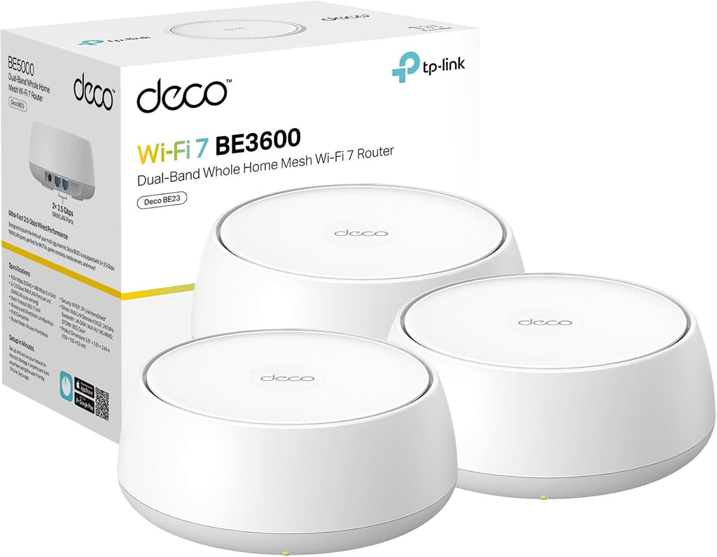 TP-Link Deco 7 BE23 Dual-Band BE3600 WiFi 7 Mesh Wi-Fi System   4-Stream 3.6 Gbps, 160 Mhz   Covers up to 6,500 Sq.Ft