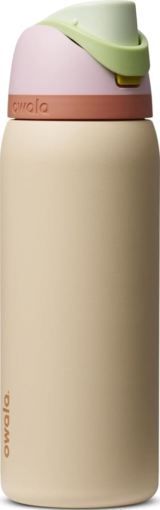 Owala FreeSip Stainless Steel Water Bottle 32 oz Pink/Tan (Desert Bloom)
