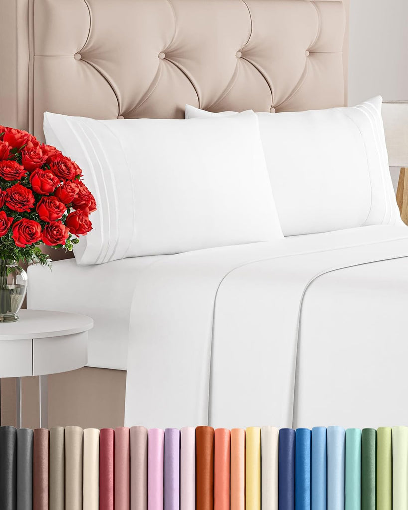 Queen Size 4 Piece Sheet Set - Comfy Breathable & Cooling Sheets - White - 27 - Red / Full XL