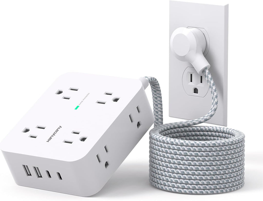 HANYCONY Surge Protector Power Strip 15 Ft Long Cord, 1080J, Flat Plug