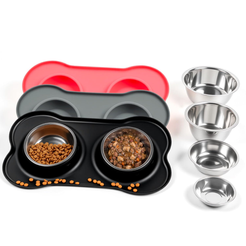 Conlun Pet Feeding Station, Silicone Mat, Spill Proof Bowls, L, Black