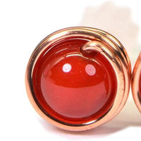 Copper Wire Wrapped Stud Earrings Natural Moonstone Round 6mm Earrings Gift For Girlfriend (carnelian)