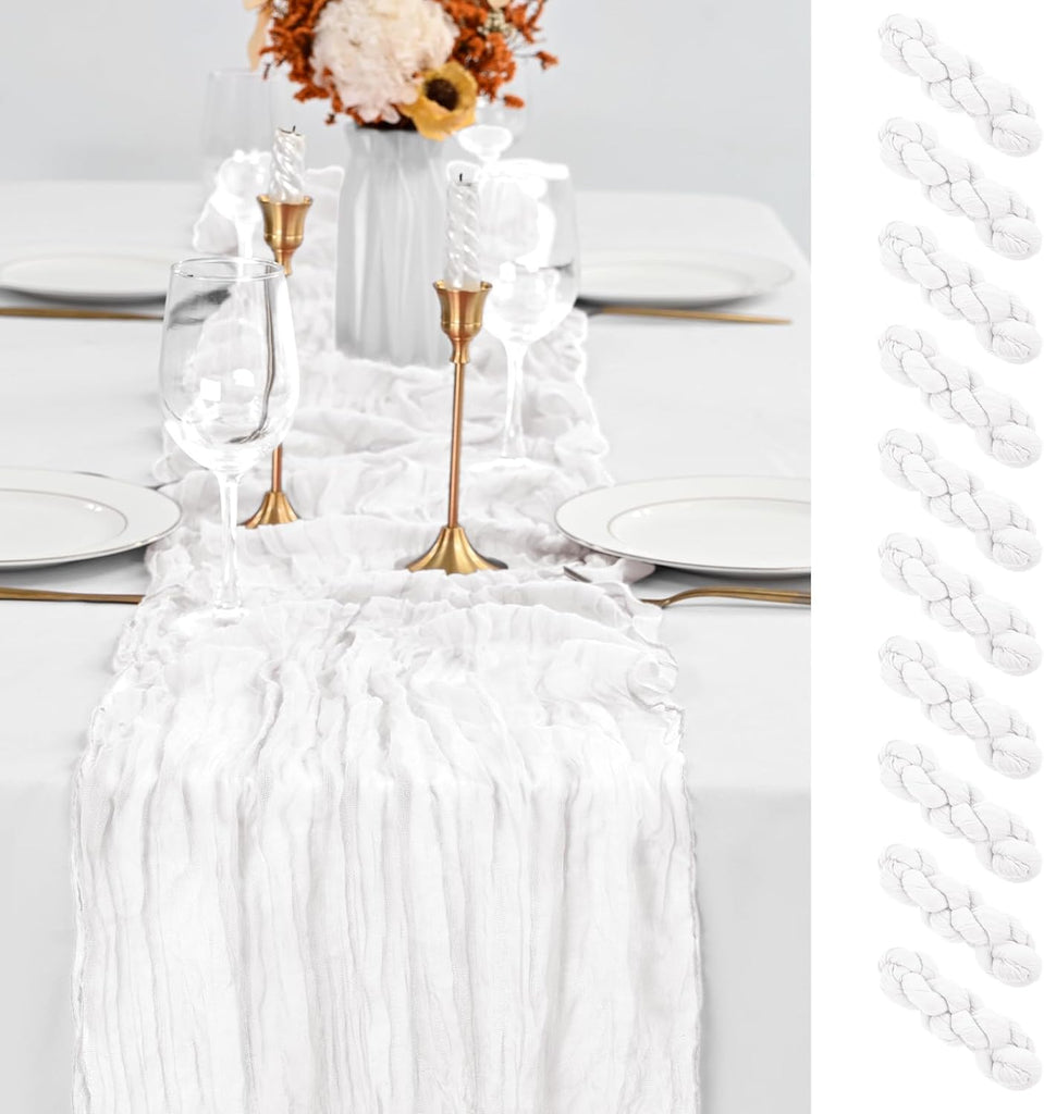 10 Pack White Table Runner 10Ft Cheesecloth Table Runner Boho Gauze Table Runners Romantic Long Sheer Fabric Cheese Clot