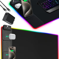 Miroddi XXL Mouse Pad with Phone Holder - Black, RGB Desk Mat with 15W Fast Charging, LED Gaming Mousepad with 11 Light Colors, Waterproof Non-Slip Pad for Office & Home (Black with PD Adapter)