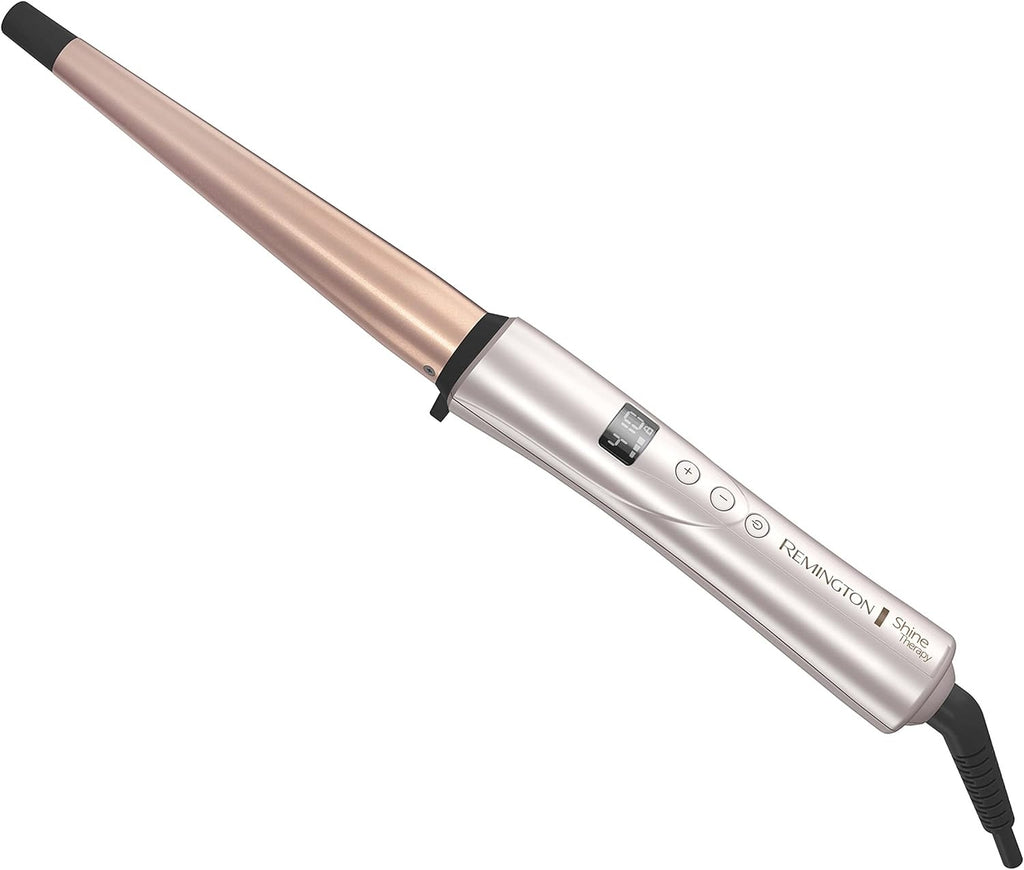 Remington Shine Therapy - Varita rizadora cónica con infusión de aceite de argán y queratina de ½ a 1 pulgada para rizos naturales, incluye guante térmico