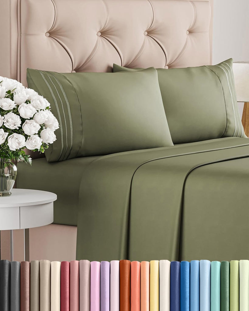 Cal King Size 4 Piece Sheet Set - Breathable & Cooling Sheets - Sage Green
