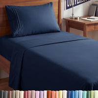 Twin XL 3 Piece Sheet Set - College Dorm Room Essentials - Navy Blue