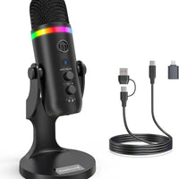 ZealSound Podcast Microphone for PC, USB Mic with Noise Reduction, Tap-to-Mute, Gain & Echo Controls, Zero-Latency Monit