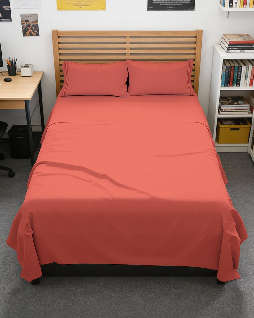 Full XL Sheets - 4 Piece Full XL Sheet Set - Breathable & Cooling - Coral