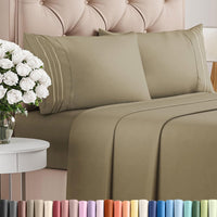 Queen Size 4 Piece Sheet Set - Comfy Breathable & Cooling Sheets - Khaki