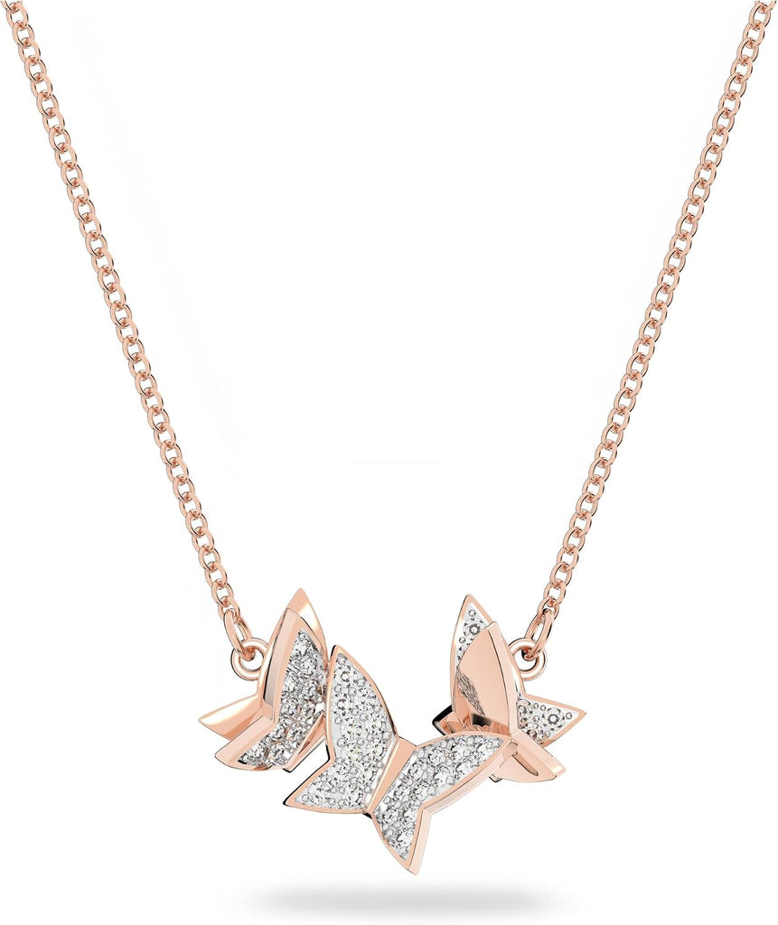 Swarovski Lilia necklace, Butterfly, White, Rose-gold tone plated