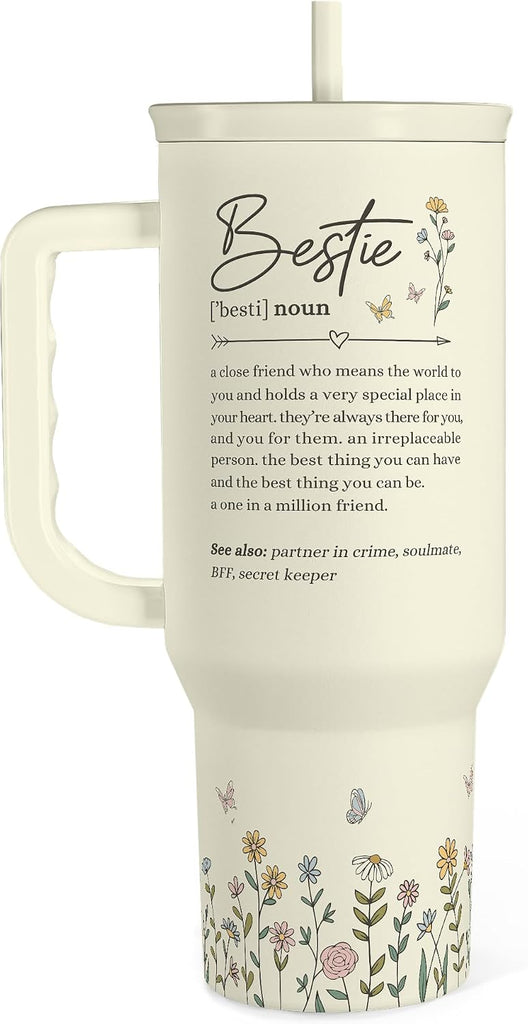 Best Friend Tumbler with Handle 40oz, Bestie Cups for Women Stainless Steel Coffee Travel Tumblers with Straw, Bestie Gi