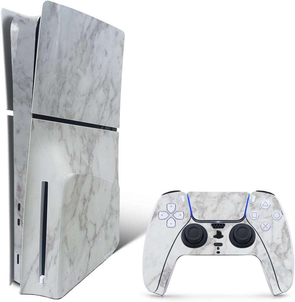 MightySkins Skin Compatible with Playstation 5 Slim Disk Edition Bundle - Frost Marble | Protective, Durable, and Unique