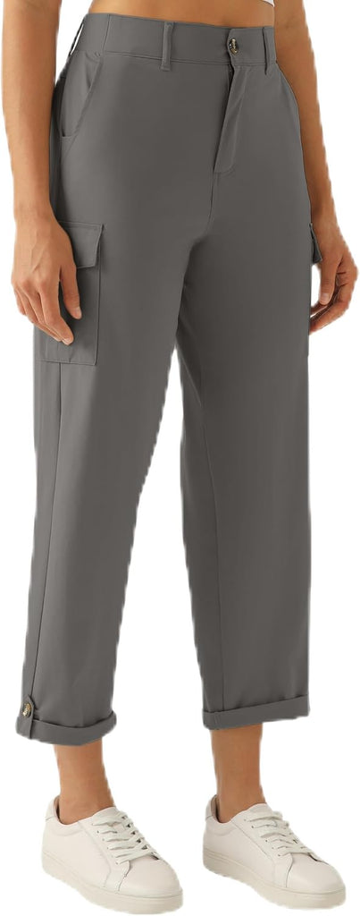 Women's Lightweight Cargo Capri Hiking Pants(Charcoal Grey,M)