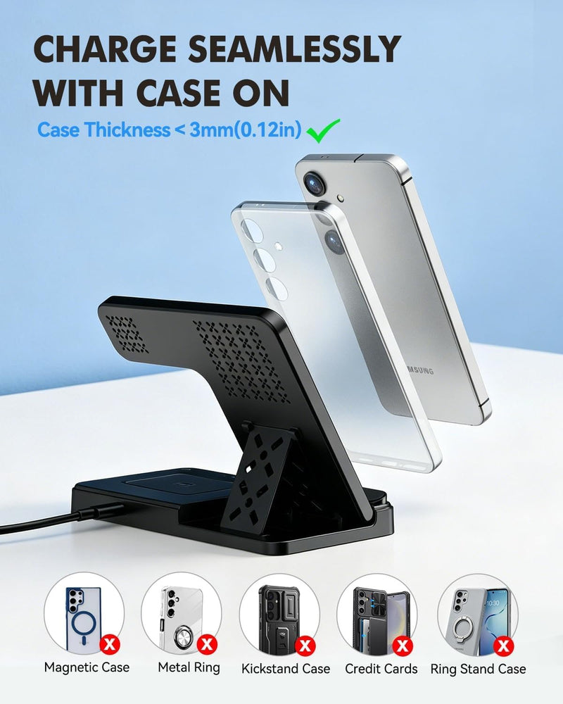 SMILE STATION store Wireless Charger for Samsung, 3-in-1 Foldable Charging Station