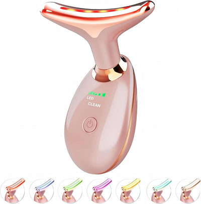 Jobazok Terapia de luz roja para cara y cuello, herramienta de masajeador facial a base de luz de 7 colores, herramienta portátil para el cuidado de la piel para reafirmar, apretar y levantar, regalos