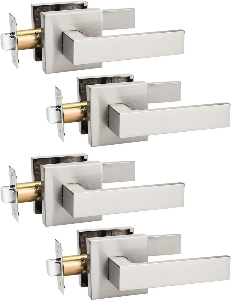 Tinewa 4 Pack Brushed Nickel Passage Door Levers Interior Door Handles, Heavy Duty Closet Hallway Door Handle Sets
