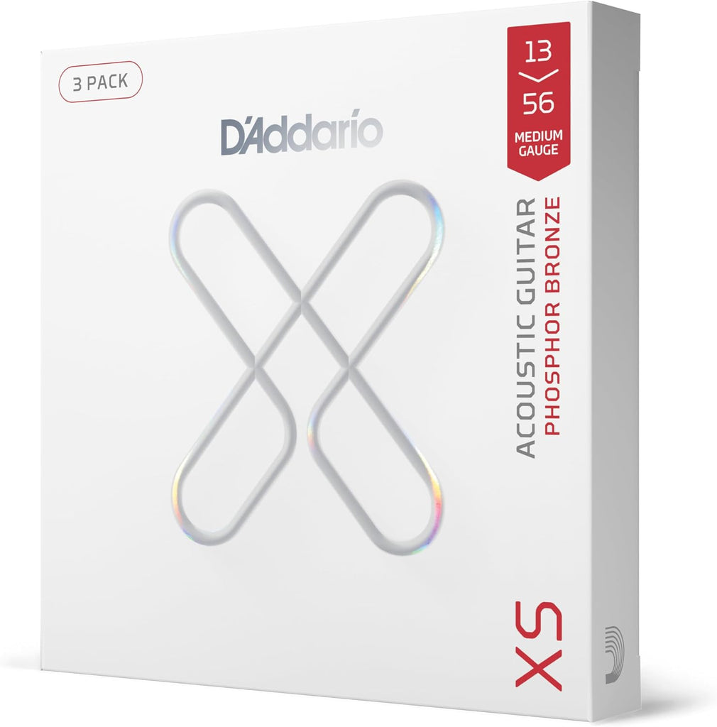 D'Addario XS Phosphor Bronze Coated Acoustic Guitar Strings 13-56, 3 Sets