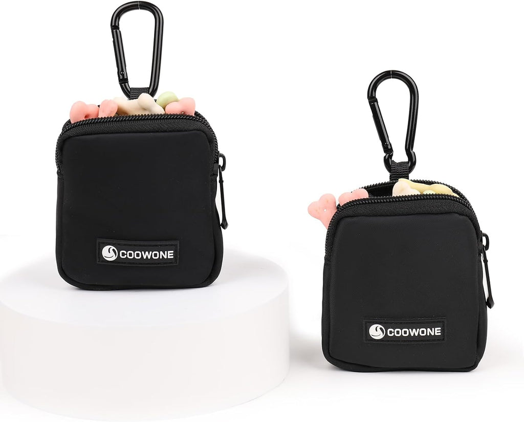 Dog Treat Pouch 2 PCS, Waterproof Small Dog Treat Bag for Leash, Hands Free Dog Walking Bag with Carabiner, Dog Poop Bag
