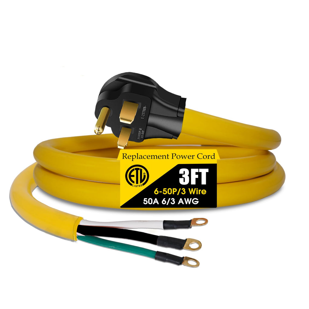 3 Prong Replacement Power Cord Compatible with NEMA 6-50p 50 Amp 250v Welder Extension Cable with Open End for Welder Dr