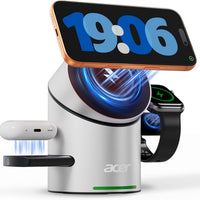 Acer Prime 3 in 1 Charging Station for Apple - Magnetic iPhone Wireless Charging Station, Magsafe Charger Stand for iPhone 17 16 15 14 13 12 - Apple Watch - Airpods Series (Charger & USB-C Included)