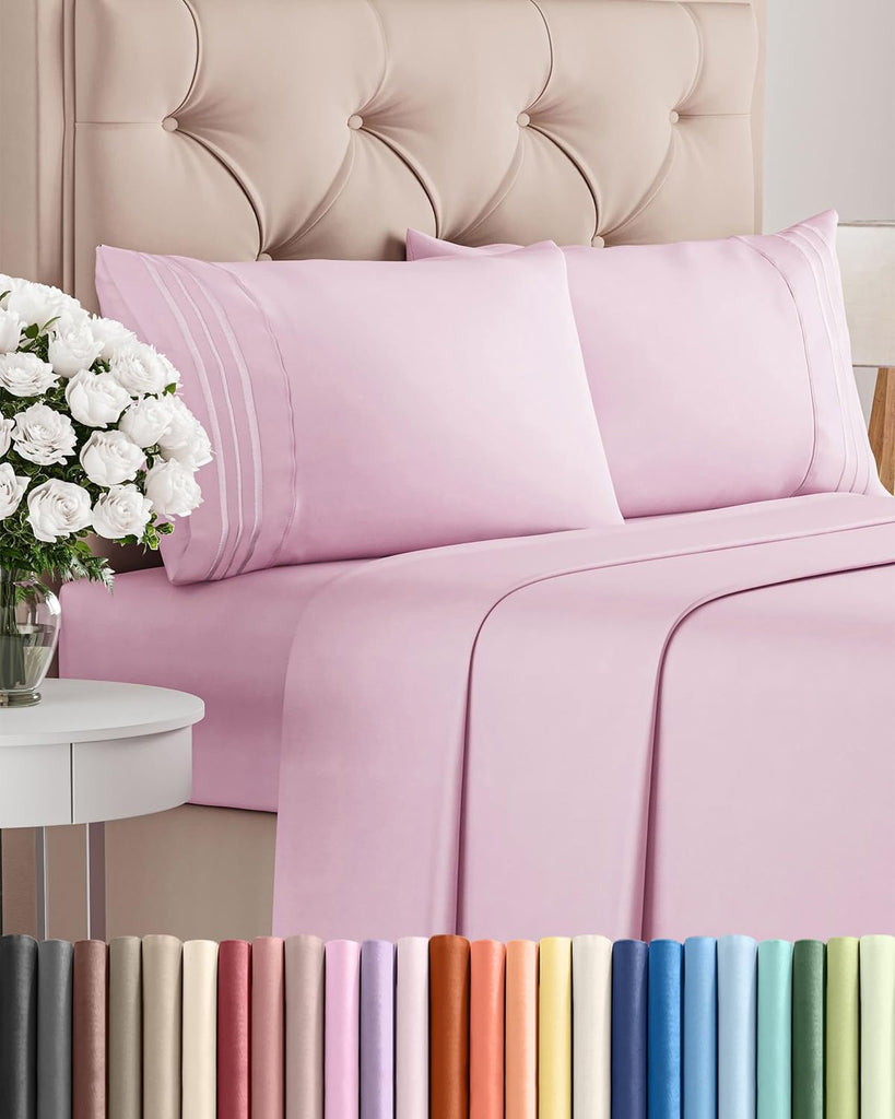 Full Size 4 Piece Sheet Set - Breathable & Cooling Sheets - Light Pink