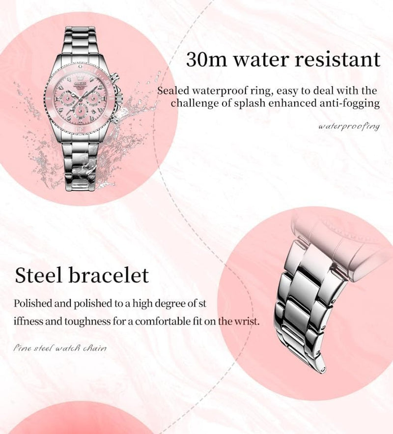 OLEVS Womens Watch Fashion Dress Diamond Female Watches for Ladies Analog Stainless Steel Waterproof Luminous Day Date Two Tone Wristwatch