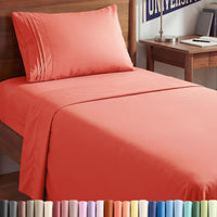 Twin XL 3 Piece Sheet Set - College Dorm Room Essentials - Coral