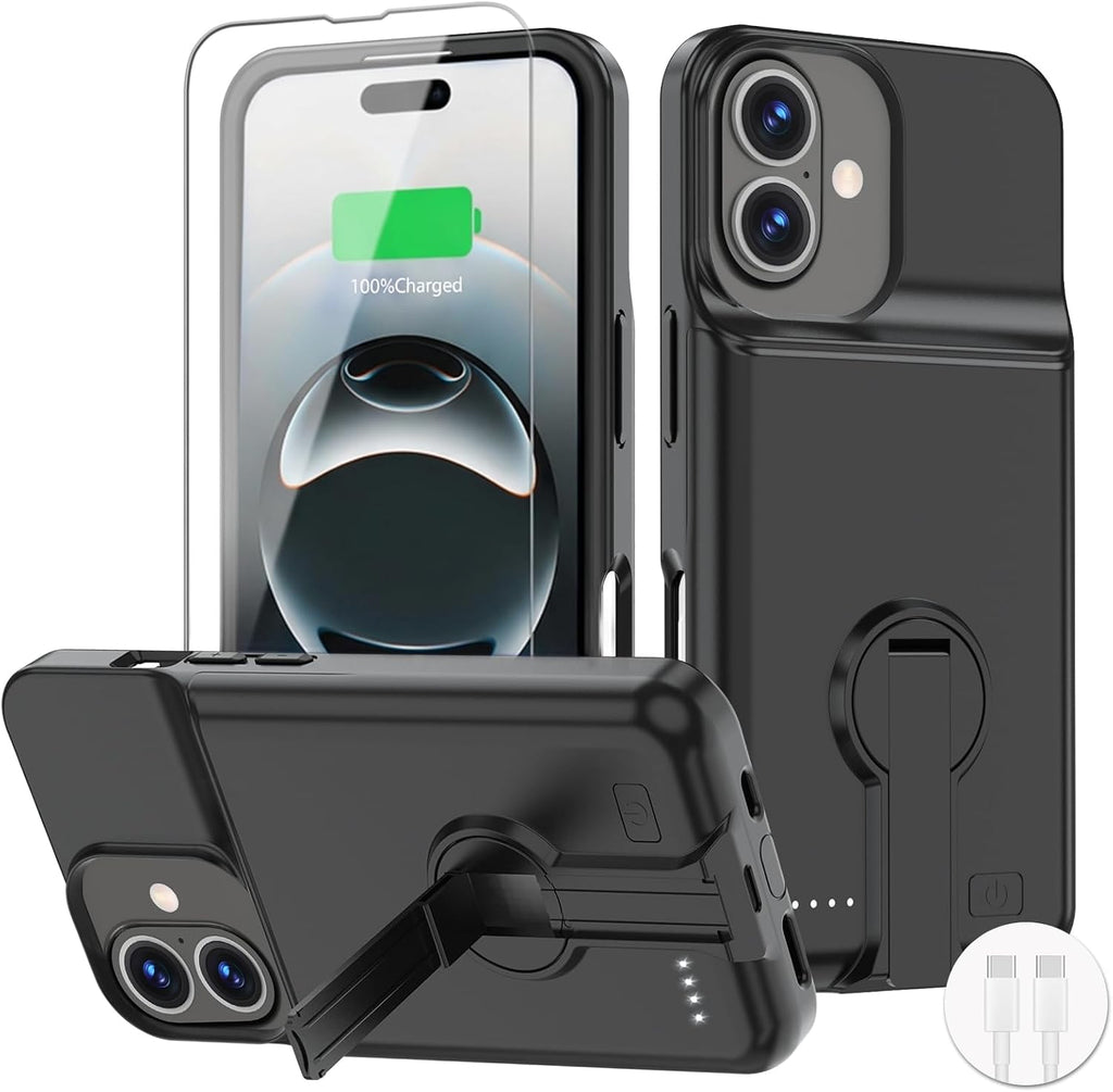 BOPPS Battery Case for iPhone 16 /16e with Stand,Upgraded Slim 8500mAh Portable Protective Charging Case with 15W Fast C