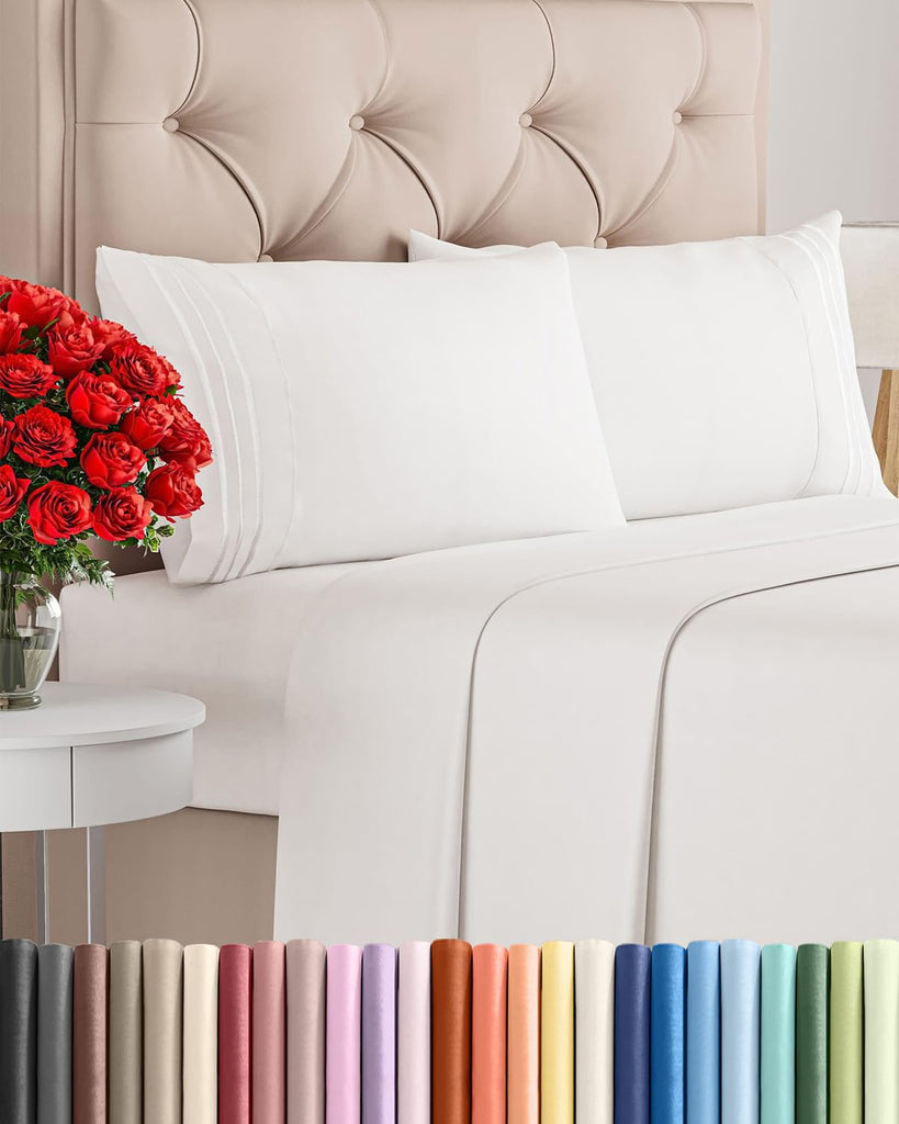 Cal King Size 4 Piece Sheet Set - Breathable & Cooling - Antique White