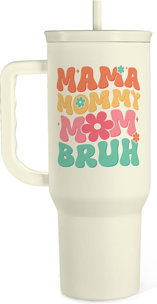 Mom Tumbler with Handle 40oz, Mama Mommy Mom Bruh Cup Stainless Steel Insulated Tumblers Coffee Travel Mugs, Gifts for Moms from Daughter Son, Best Mother Gift for Birthday Christmas Mothers Day