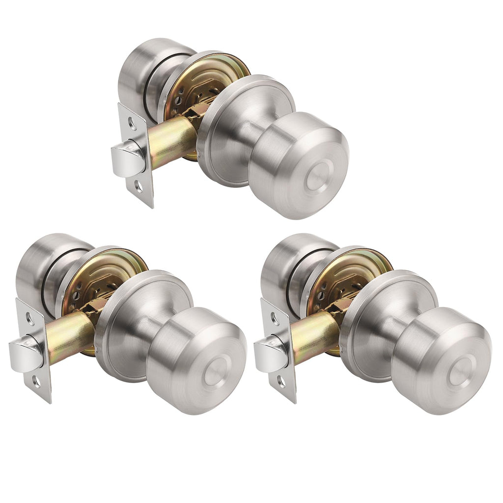 KNOBWELL Brushed Nickel Closet Door Knob, Interior Door Knobs with Cylindrical Shape Knob for Passage, Hallway Doors, Ke